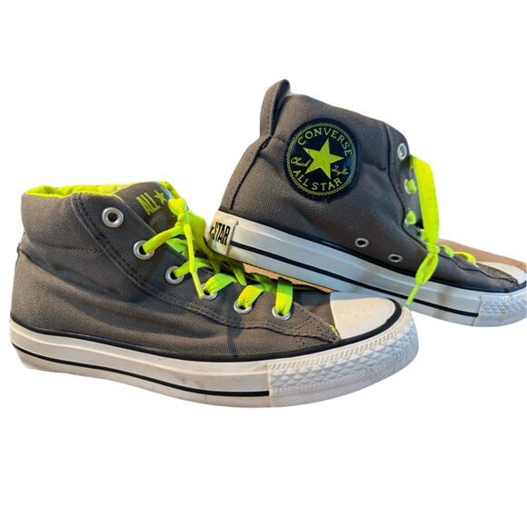 Mens‎ Converse All Stars sz 7 grey neon green 3/4 Top  Chucks sneakers skater - Picture 1 of 13